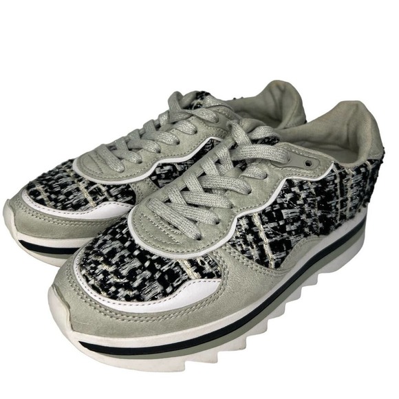 ZARA Chunky Sole Tweed Platform Retro Vegan Leather Sneakers Size 38/ US 7.5 - Picture 2 of 9